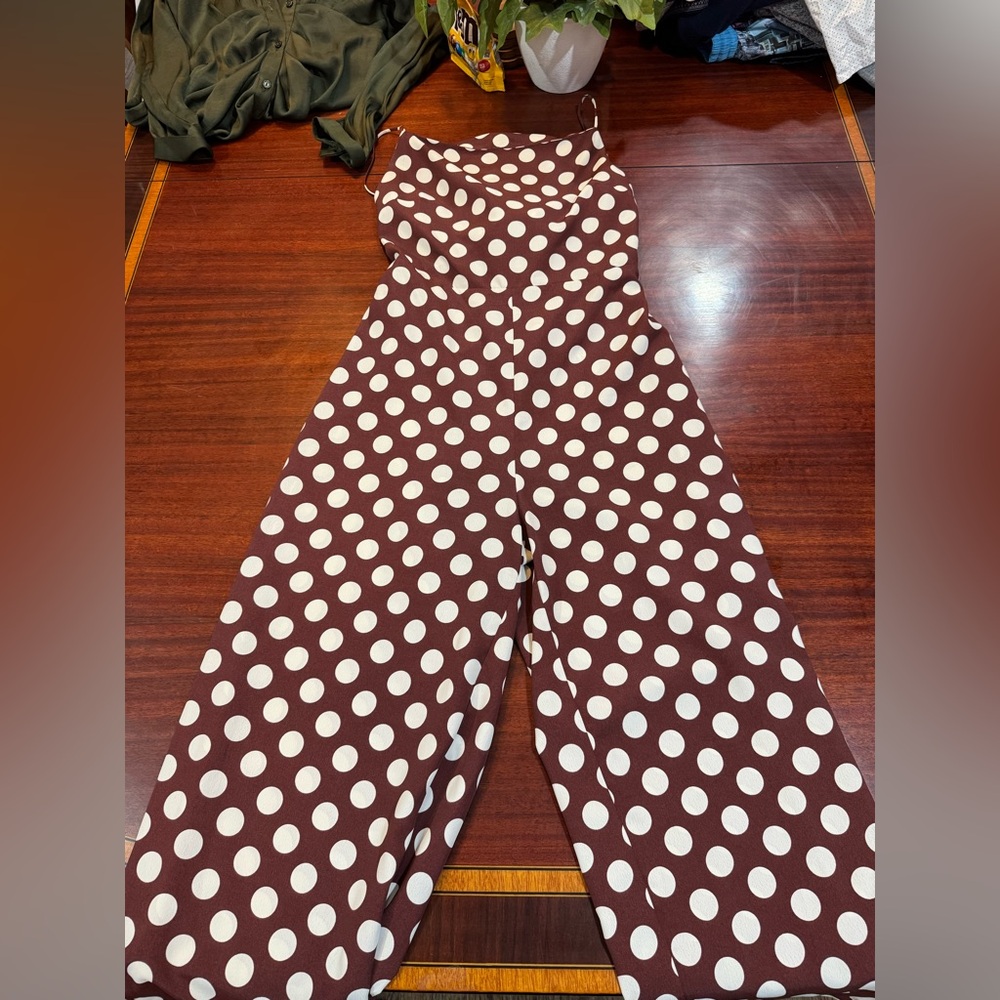 Polka Dot Jumpsuit in Brown and White Womens TopShop